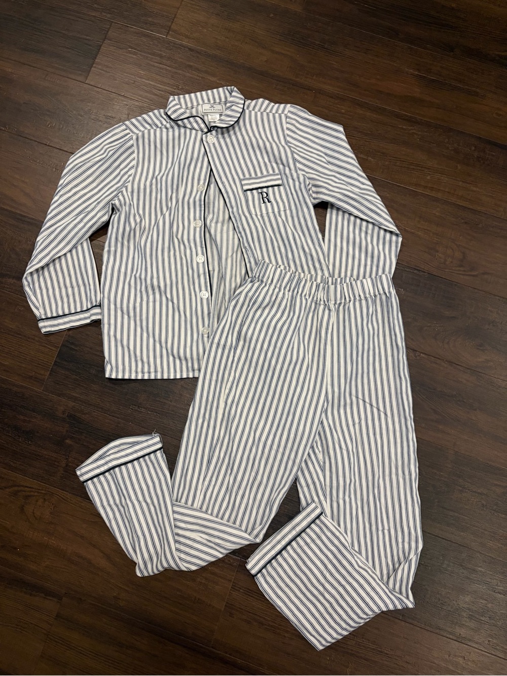 Petite Plume Pajama Set Girls 10 Blue Stripe Monogram Sleepwear